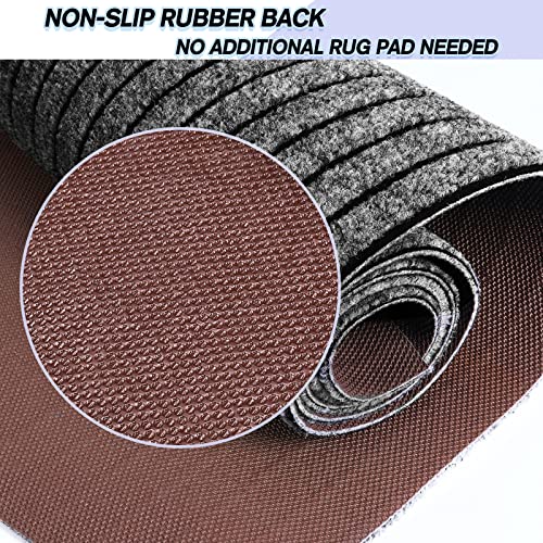 Custom Size Backed Non-Slip Area Rugs Runner, Easy Clean, Waterproof Runner Rugs for Hallway Entryway, Kitchen, Laundry, 2FT x 6FT, Gray Stripe