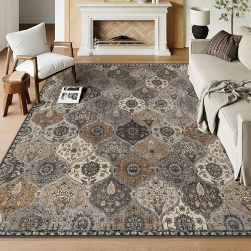 Lahome Moroccan 9x12 Rug for Living Room, Soft Washable Grey Bedroom Rug
