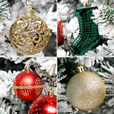 ROSELEAF 132pcs Christmas Tree Decoration Set - Red, Green & Gold Shatterproof Hanging Ornaments - Folk Art Style - Christmas, Wedding, Anniversary
