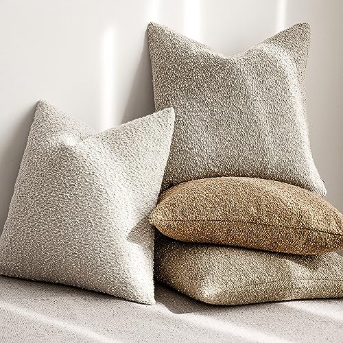 Foindtower Pack of 2, 20 x 20 Inch, Decorative Textured Boucle Throw Pillow Covers Accent Solid Pillow Cases Cozy Soft Couch Cushion Case for Chair Sofa Bedroom Living Room Home Decor, Beige
