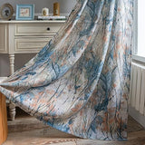MEETSKY Blue Curtains 84 Inch Long for Living Room - Branches Pattern Printed Curtain Light Filtering Thick Linen Textured Grommet Drapes for Bedroom, 52" x 84", Blue, 2 Panels