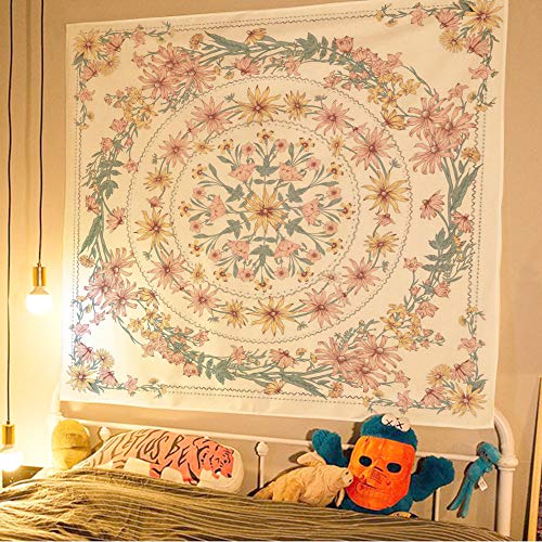 Simpkeely Mandala Floral Medallion Tapestry, Sketched Flower Plant Boho Wall Hanging, Bohemian Tapestries for Bedroom Living Room Dorm Home Décor 59.1 x 80 Inches (RosyBrown)