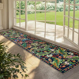 nesrt 2x10 Botanical Runners for Hallways Kitchen Rug Non Slip, Long Washable Boho Jungle Runner Rugs, Soft Floral Forest Birds Carpet Runner for Hall, Laundry, Bedroom, Bathroom (Dark Green)