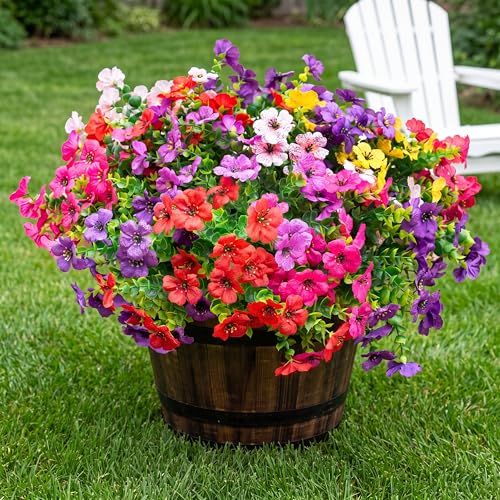 Artificial Flowers for Outdoor Fake Plants for Spring Decoration,Faux Eucalyptus Flowers for Planter UV Resistant Lifelike for Home Porch Garden (6 Color)