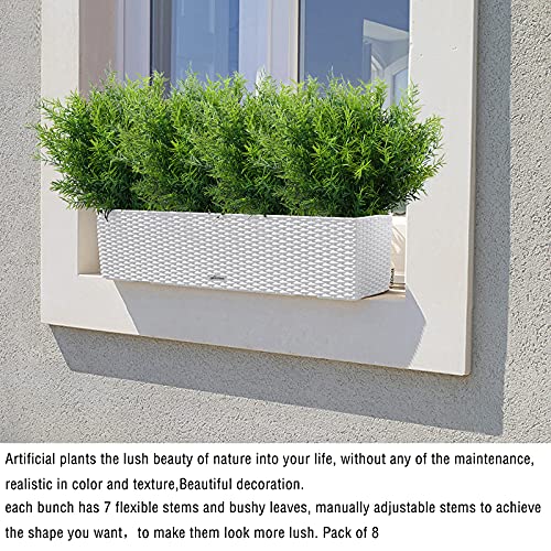 XLFAQXM Artificial Plants Flowers Grass Shrubs 8 Pack No Fade Faux Plastic Flowers Outdoor for Farmhouse Garden Porch Patio Indoor Wedding Decoration Greenery Fake Plants uv Resistant