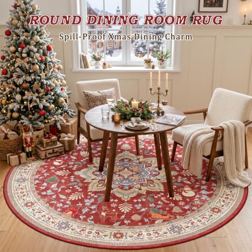 nesrt Round 6Ft Boho Christmas Area Rugs for Living Room Non Slip Washable