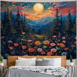 kampdream Landscape Tapestry, Scenery Art Wall Tapestries, Nature Wall Decor for Bedroom Living Room Backdrop Sunset Wildflowers 36×48 inches