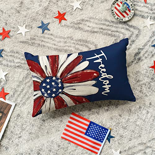 AVOIN colorlife 4th of July Freedom Throw Pillow Cover, 12 x 20 Inch Patriotic Memorial Day America Stars Blue Cushion Case for Sofa Couch