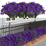 LikSoor 21 Bundles Artificial Outdoor UV Resistant Flowers No Fade Fake Outside Flowers Plastic Greenery Faux Shrubs Garden Porch Window Box Home Decoration(Purple)