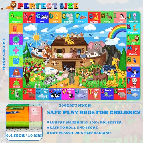 ABC Kids Rug for Playroom 78.7×59 in Noah's Ark Animals Rug Play Mat Alphabet Playmat Shape Color Classroom Carpet Kids Playroom Early Learning Carpet for Preschool Tummy Time