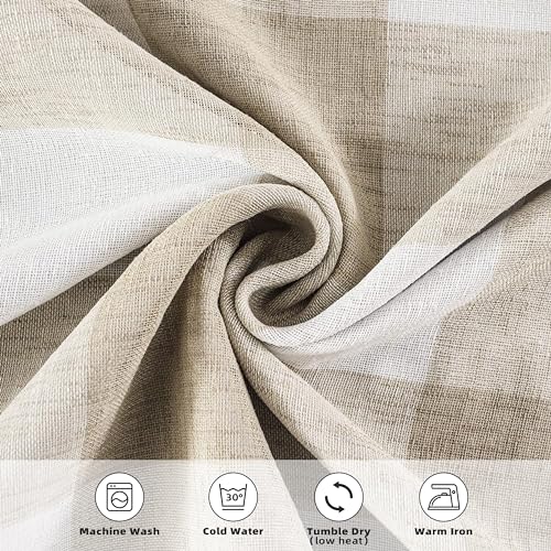 DriftAway Buffalo Plaid Blackout Curtains Linen Textured Farmhouse Double Layer Thermal Insulated Yarn Dyed Woven Checkered Gingham Grommet Drapes for Living Room 2 Panels Each 52W x 84L Taupe