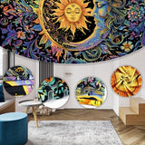 Sun and Moon Tapestry Psychedelic Mystic Floral Tapestry Hippie Boho Flower Plants Wall Tapestries Vintage Aesthetic Tapestries Wall Hanging for Bedroom