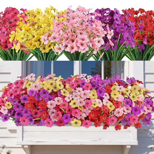 AmyHomie 20 Bundles Artificial Flowers for Outdoor Outside Spring Summer Decoration UV Resistant Faux Flowers No Fade Fake Plastic Plants Garden Porch Window Box Decorating(Mix Color)