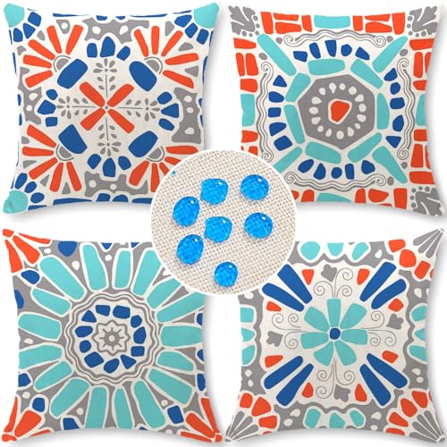 Outdoor Pillow Covers 18x18 Set of 4 Morden Geometric Patterns Waterproof Throw Outdoor Pillows Boho Decorations for Funiture Patio Garden Home