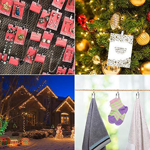 Teenitor 50 PCS Stainless Steel Curtain Hooks Curtain Clips with Hook, Curtain Rod Hooks, S Hooks for Hanging Curtain, Photos, Home Decoration Outdoor Christmas Party Wire Holder