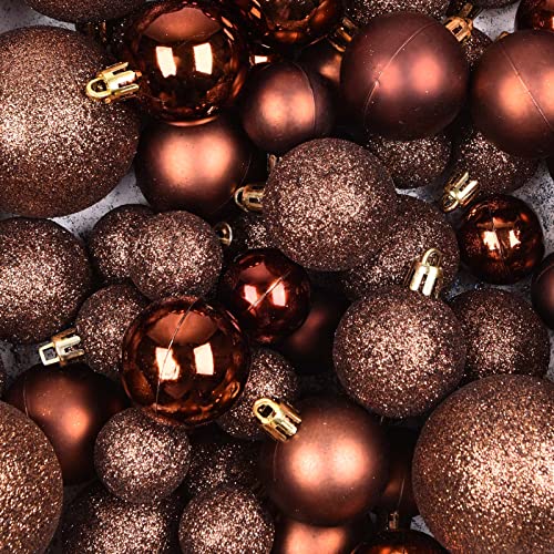 Christmas Balls Tree Ornaments Set, Shatterproof Xmas Decorations Set with Reusable Hand-held Gift Package for Holiday Indoor Tree Decor (100, Brown)