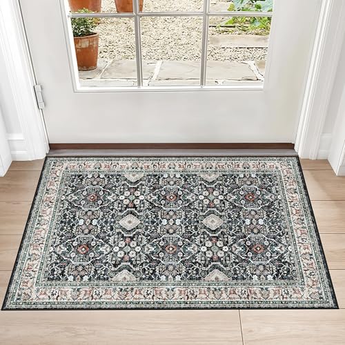 Non Slip Runners for Hallways,Washable Hallway Runner Rug,Long Ultra Soft Kitchen Runner Rug,Non Shedding Accent Farmhouse Runner Rugs (Black, 2 X 3)