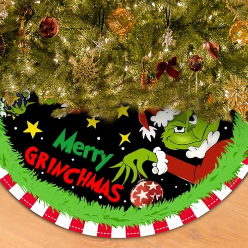 Christmas Tree Skirt 48 Inch, Soft and Funny Merry Christmas Tree Collar Farmhouse Xmas Holiday Decoration (Style B)