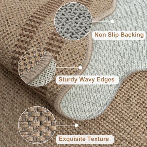 Easy Jute Front Door Mat, 2.6x4 Washable Entryway Rug Non Slip Small Kitchen Rug, Farmhouse Low Pile Floor Scalloped Rugs for Bathroom Porch Doorway