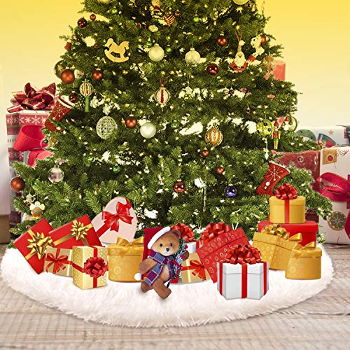Konsait Plush Christmas Tree Skirt - Round Snow White Xmas Tree Mat Base Cover for Holiday Home Decorations,31Inch/78CM