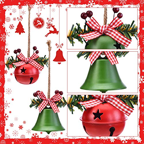 WILLBOND 6 Pieces Christmas Bell Ornaments 2026 Xmas Tree Hanging Decorations Large Size Bells with Star Cutouts Anniversary Bells with Holly Berry for Crafts Holiday Party Favors(Red, White)