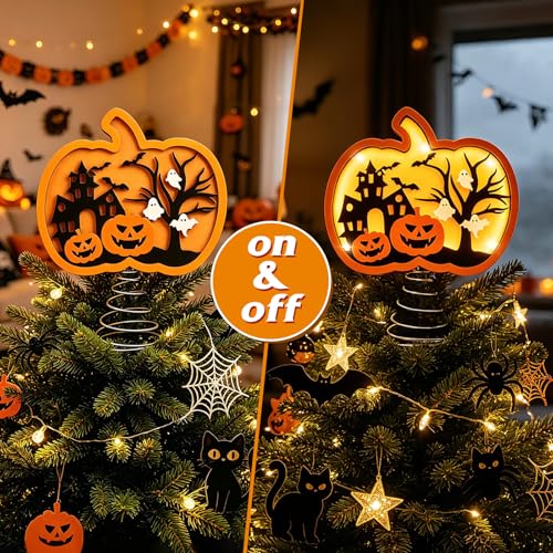 Halloween Pumpkin Tree Topper 9" 3D Pumpkin Ghost Light Shadow Box