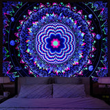 Amonercvita Blacklight Tapestry Trippy Mandala Tapestries UV Reactive Galaxy Stars Tapestry Psychedelic Neon Tapestries Wall Hanging Hippie Black Light Poster for Bedroom