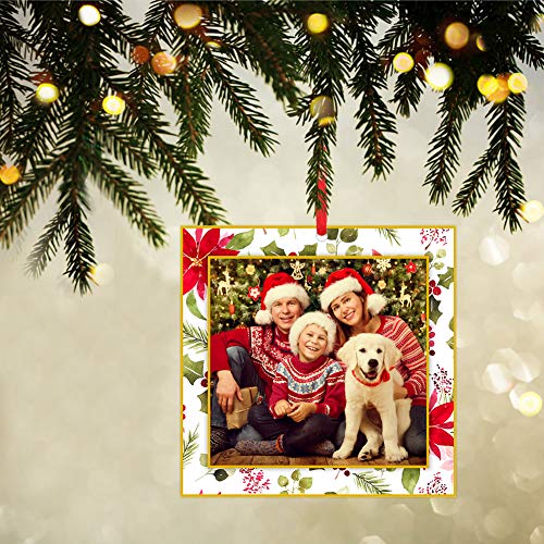 WaaHome Picture Frame Christmas Ornaments 2026-3'' Floral Photo Frame Christmas Tree Ornaments Decorations Gifts for Family Friends Women Mom