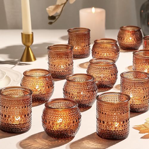 36 Pack Votive Candle Holders, Amber Hurricane Holders for Fall Centerpiece