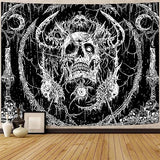 Lifeella Skull Tapestry, Gothic Horror Moon Skeleton Mystic Dark Tapestries for Bedroom Grunge Wall Hanging Black and White 36 x 48 inch
