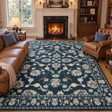 jinchan 8x10 Traditional Floral Area Rug, Large Washable Rug, Midnight Blue