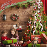 Tigeen Large Christmas Tree Bow Topper 52 x 12 Inch Red Green White Polka Dot Tree Topper Xmas Wreath Bow with Glitter Streamers for Christmas Party Indoor Outdoor Decoration Favor Supplies