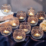 Clear Votive Candle Holders Set of 24- Round Glass Candle Holders Bulk for Tea Light Candle, Diamond Texture Candle Votives for Wedding Centerpiece, Living Room & Home Table Decor