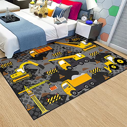 Construction Rugs for Boys Room Play Mat for Cars and Trucks PlayMat Kids Rugs for Playroom Car Carpet for Kids Room Construction Decor for Boys Room,Grey 2'5''×4'