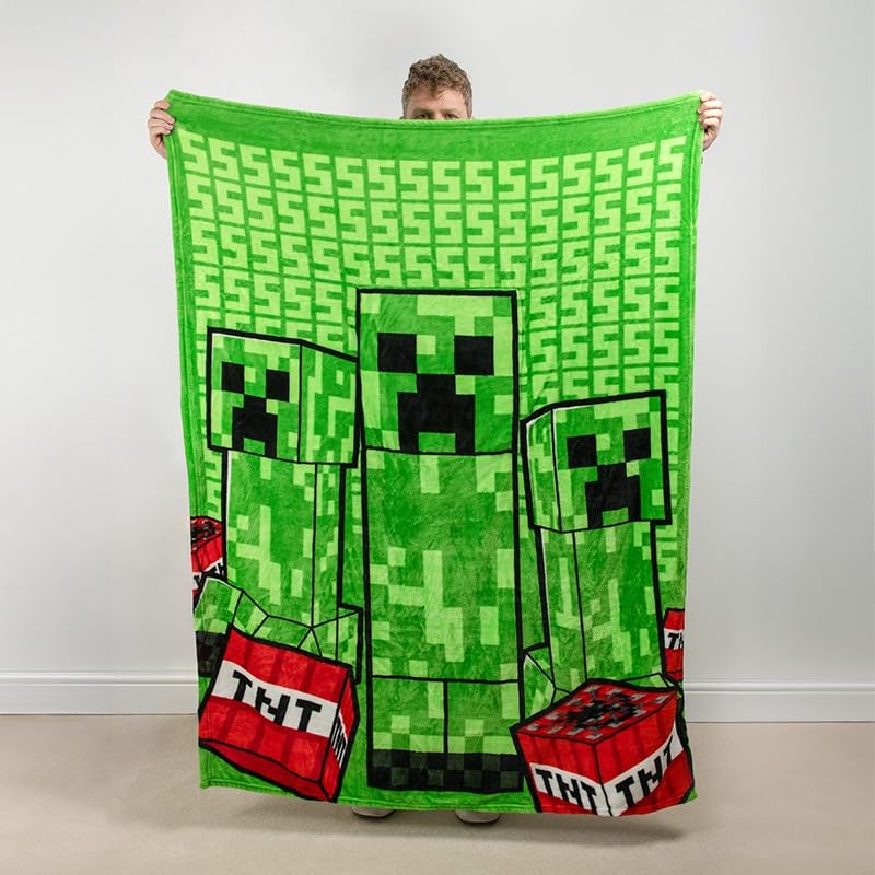 Paladone Minecraft Creeper 2-in-1 Cushion Blanket – Officially Licensed Microsoft Travel Blanket, Foldable Soft Fluffy Throw, Compact Design for Living Room or Bedroom Decor, 120cm x 150cm