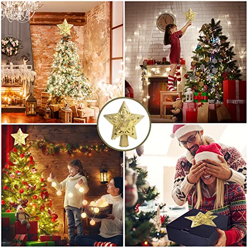 Christmas Tree Topper Projector, LED Star Tree Topper Lighted, Glitter Gold Star Topper Projector with Rotating Snowflake Projection for Indoor Christmas Tree Decor, Xmas Decorations