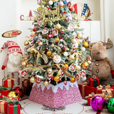 Christmas Tree Collar 24 inch Sequin Tree Skirt, Xmas Tree Square Stand Base Cover for Christmas Artificial Tree Holiday Home Decor, Snow Mountain, Pink