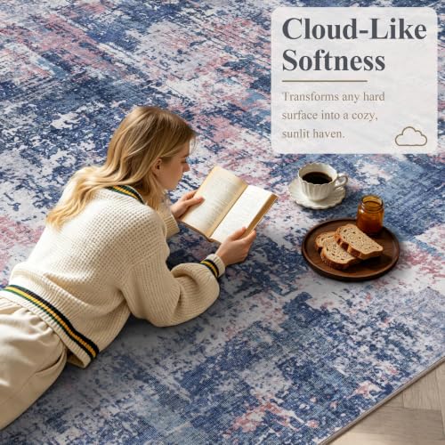 Sasttie 2x6 Runner Rug, Modern Abstract Hallway Carpet, Pink & Blue