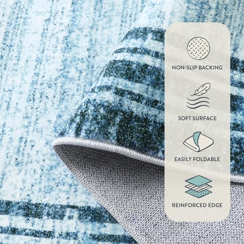 Lahome Amabel Abstract Runner Rug,2.5x12 Hallway Runner Non Slip Kitchen Runner Rug Non Skid Washable,Low-Pile Soft Blue Runners for Hallways 12 ft Minimalist Solid Indoor Carpet Runner for Entryway