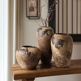 Wabi Sabi Pottery Vase, Brown Ceramic Vase for Home Decor - Handmade Rustic Farmhouse Centerpiece with Organic Texture, Neutral Table & Shelf Decor Vase (Small)