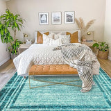 Lahome Amabel Abstract Teal 8x10 Area Rugs for Living Room, Washable Modern Bedroom Rug 8x10 Stain Resistant, Low-Pile Soft Minimalist Bordered Large Indoor Carpet for Office Dining Room