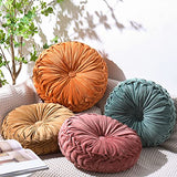 Kathfly 4 Pcs Decorative Round Pleated Throw Pillows, Classy Velvet Pumpkin Round Throw Pillows, Decorative Floor Pillow for Bed Chair Home Sofa Decor, 14" Diameter (Orange,Yellow,Pink,Green)
