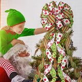 Tigeen Large Christmas Tree Bow Topper 52 x 12 Inch Red Green White Polka Dot Tree Topper Xmas Wreath Bow with Glitter Streamers for Christmas Party Indoor Outdoor Decoration Favor Supplies