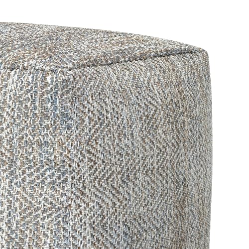 SIMPLIHOME Nate Square Pouf - 18 inch Wide Upholstered Handwoven Cotton Ottoman in Grey Melange, Boho Footstool or Extra Seating for Living Room or Bedroom with Polystyrene EPS Beads, Assembled