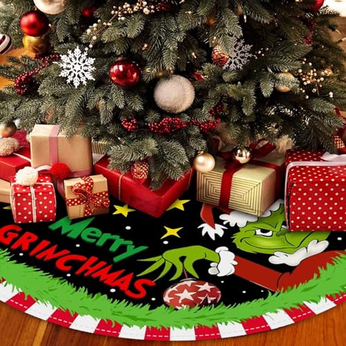 Christmas Tree Skirt 48 Inch, Soft and Funny Merry Christmas Tree Collar Farmhouse Xmas Holiday Decoration (Style B)