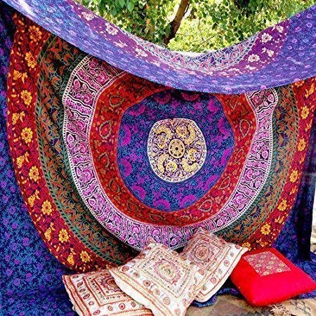 Marubhumi Hippy Mandala Bohemian Tapestries, Indian Dorm Decor, Psychedelic Tapestry Wall Hanging Ethnic Decorative Tapestry (Purple Multi, 85 x 90 Inches)