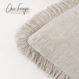 Foindtower Set of 2 Decorative Linen Fringe Throw Pillow Covers Cozy Farmhouse Boho Cushion Cover with Tassels Soft Accent Pillowcase for Couch Sofa Bed Living Room Home Decor 20×20 Inch Beige