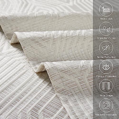 Beige and Silvery 100% Blackout Jacquard Geometric Pattern Curtains,52 Inch Wide 84 Inches Long 2 Panels, Thermal Insulated Noise Reducing Anti-Rust Grommet Drapes for Bedroom Living Room, Cream