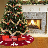 LOMOHOO Tree Skirt 36 inches Knitted Christmas Tree Skirts Red 3D Elk Knit Thick Rustic Tree Skirts Xmas Holiday Ornaments Indoor Outdoor Christmas Decoration