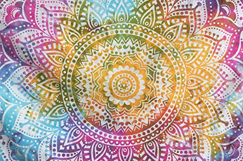 Popular Handicrafts Tapestry Wall Hanging Hippie Mandala Bohemian Hippy Medallion Psychedelic Ombre Design Indian Tapestries Bedspread 53 x 80 Iches (134cm x 203cm) Multicolor Tie Dye